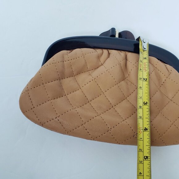 Neiman Marcus Vintage Leather Quilted Tan Small Clutch Cosmetic Bag - Picture 9 of 9